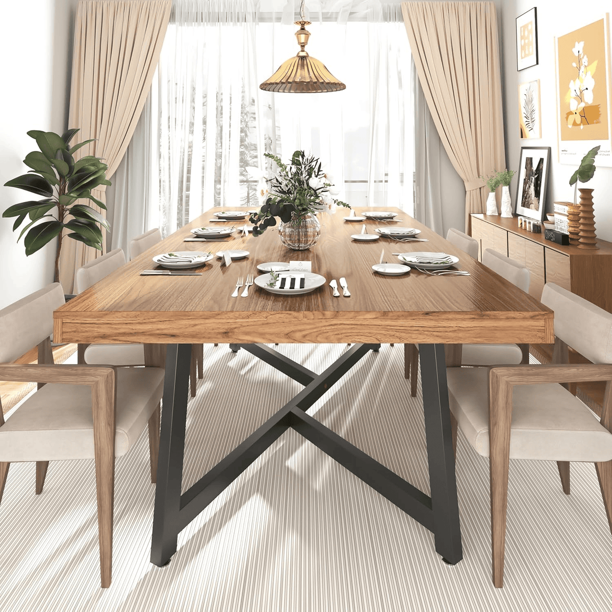 71" Rectangle Wood Dining Room Table for 4,6,8