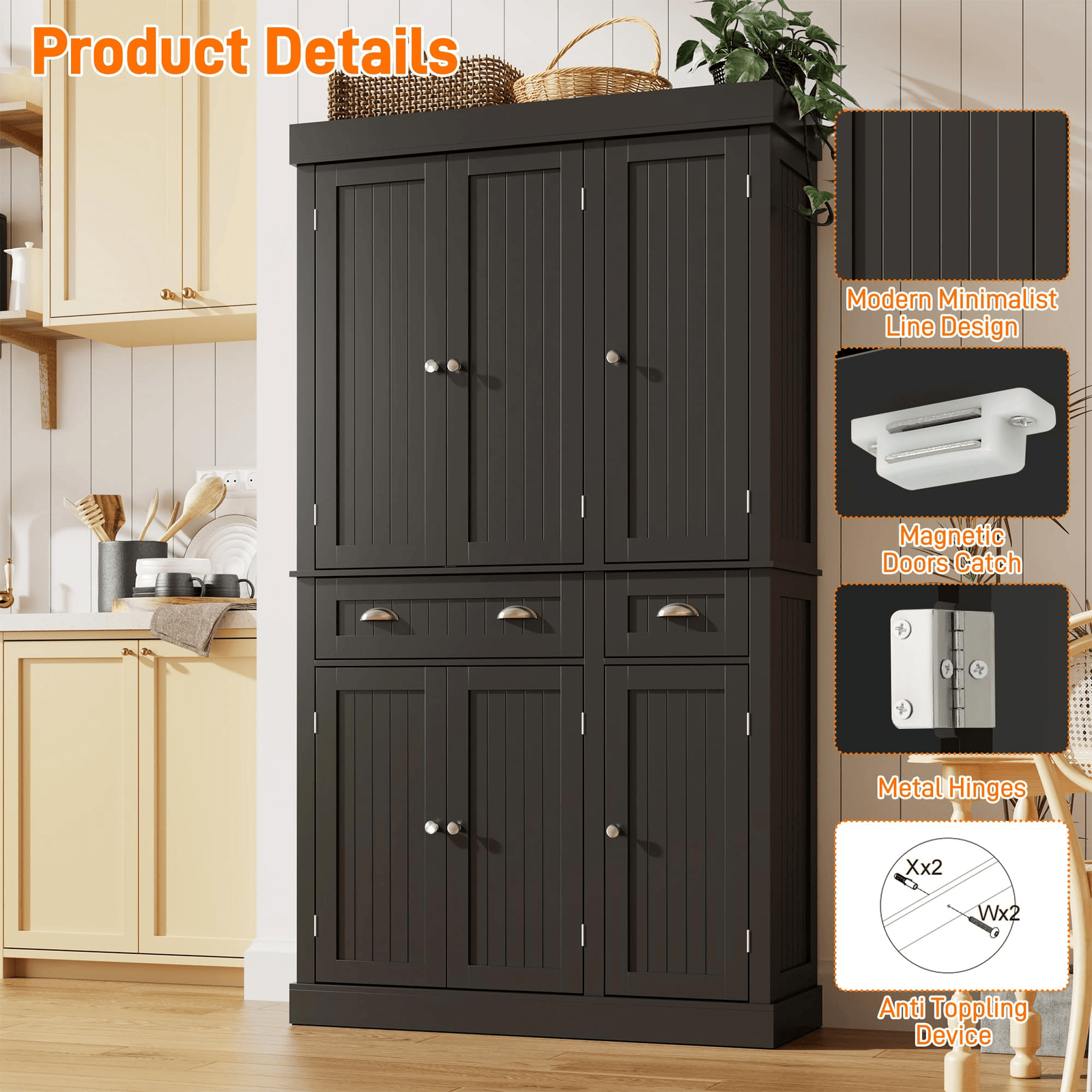 71" Tall Kitchen Pantry Storage Cabinet