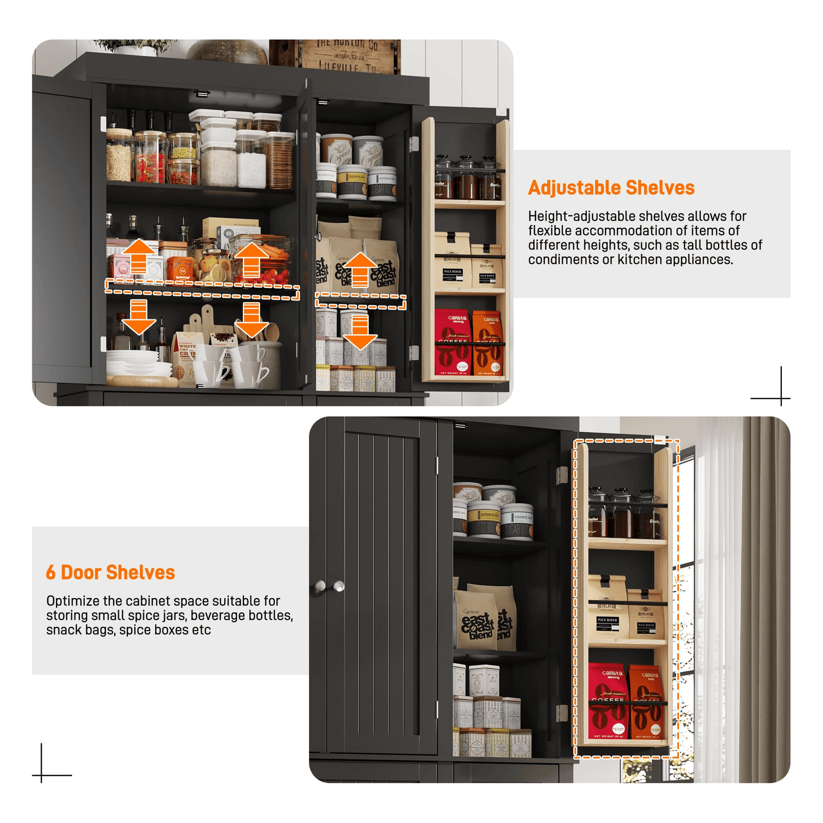 71" Tall Kitchen Pantry Storage Cabinet