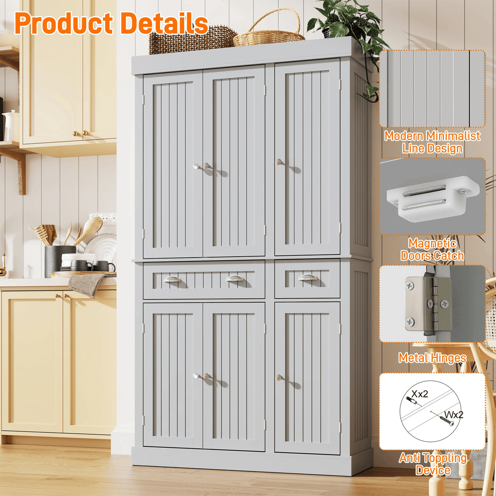 71" Tall Kitchen Pantry Storage Cabinet