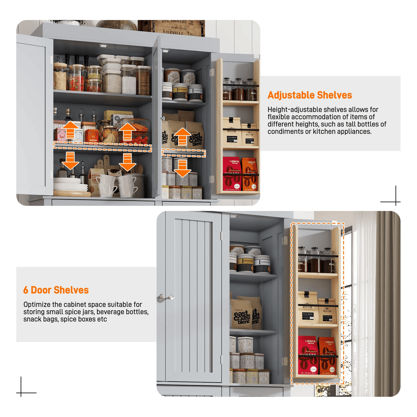71" Tall Kitchen Pantry Storage Cabinet