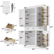 size-White storage unit with dimensions and a person for scale on a white background