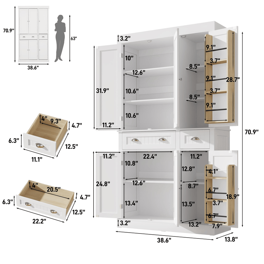 71" Tall Kitchen Pantry Storage Cabinet