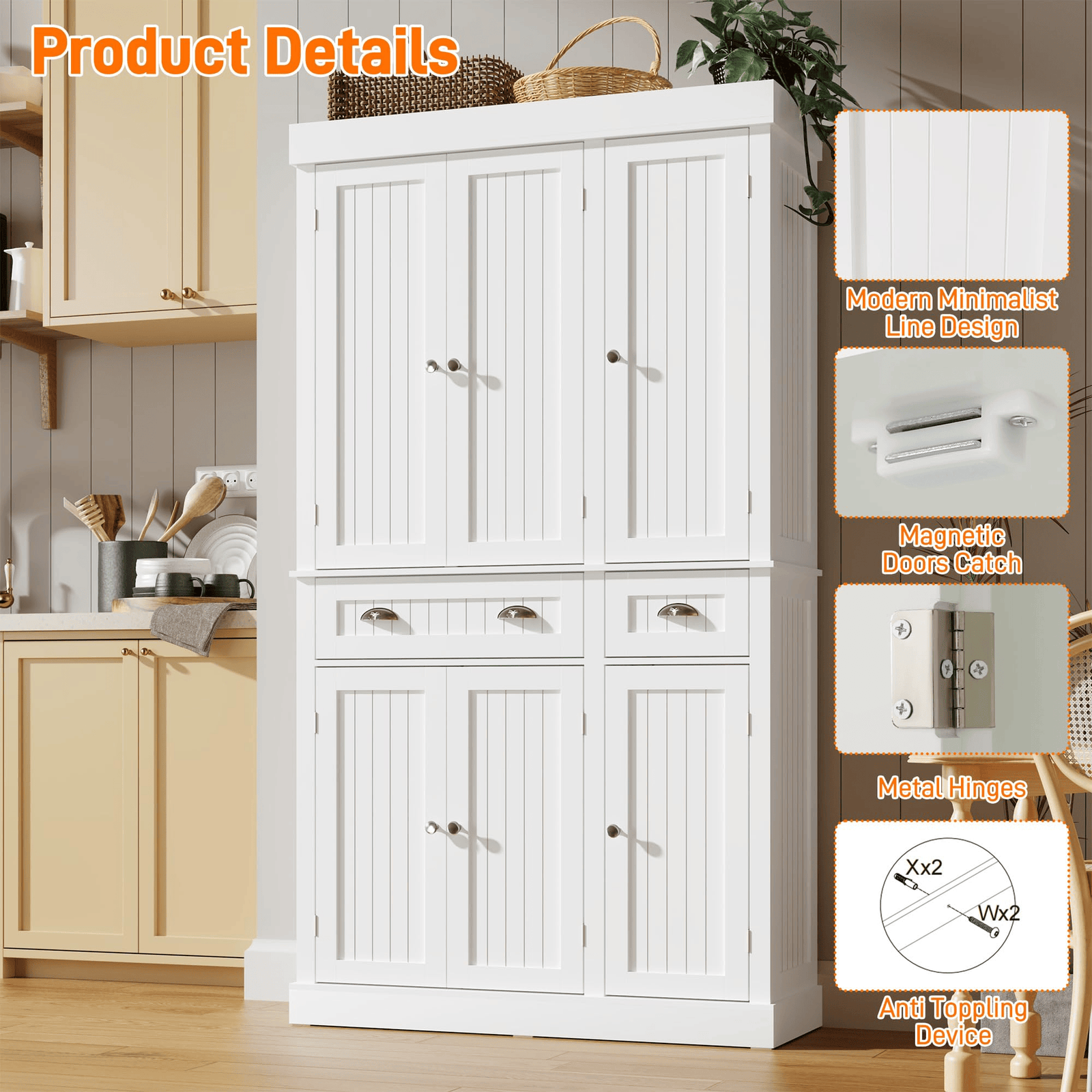 71" Tall Kitchen Pantry Storage Cabinet