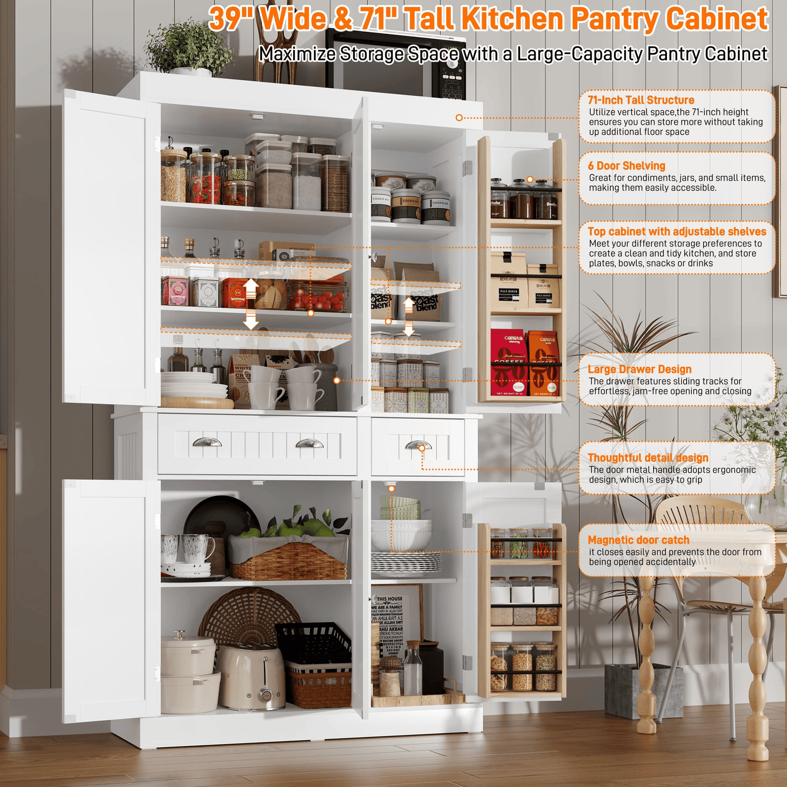 71" Tall Kitchen Pantry Storage Cabinet