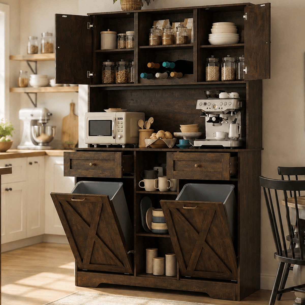 71" Dual Trash Cabinet Pantry Storage Cabinet
