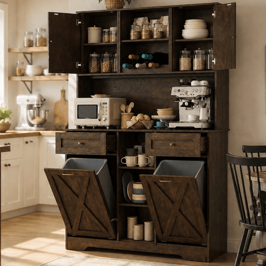71" Tall Kitchen Trash Cabinet Pantry Storage Cabinet