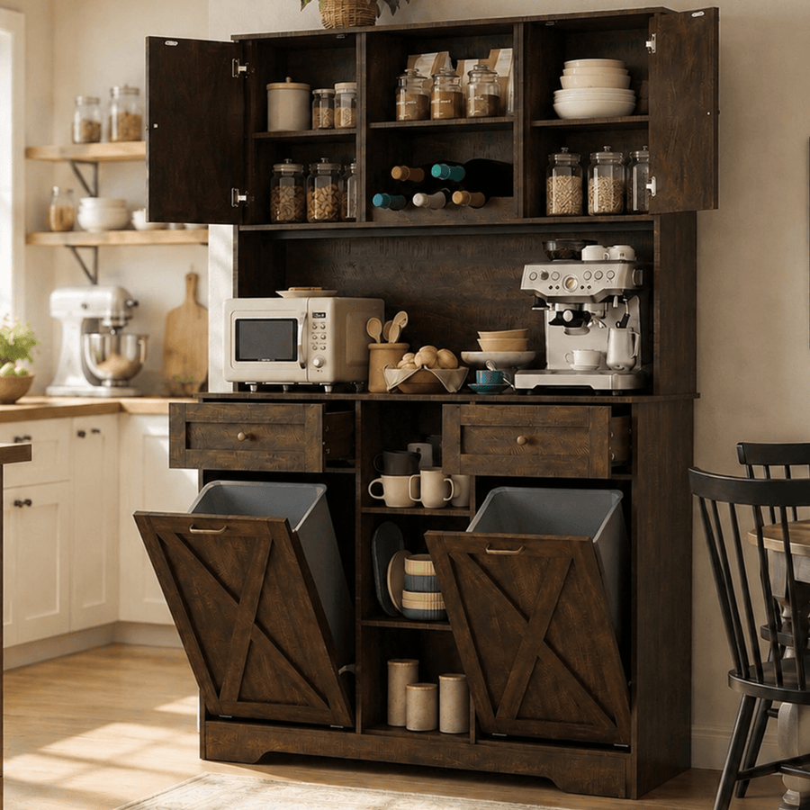 71" Dual Trash Cabinet Pantry Storage Cabinet