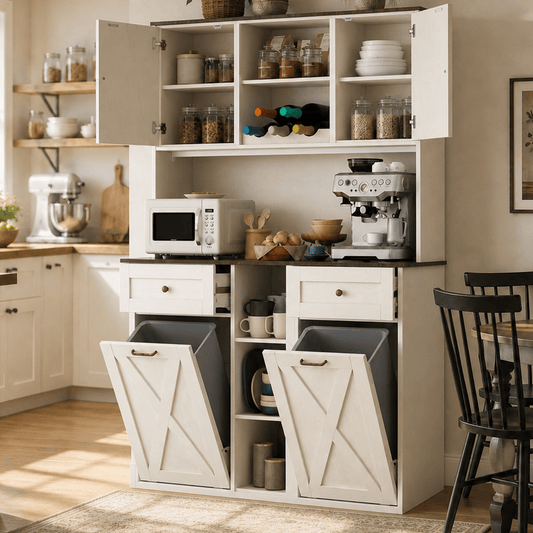 71" Dual Trash Cabinet Pantry Storage Cabinet