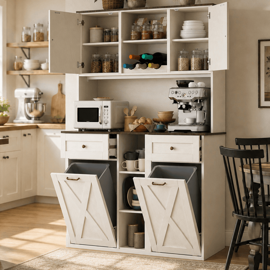 71" Dual Trash Cabinet Pantry Storage Cabinet