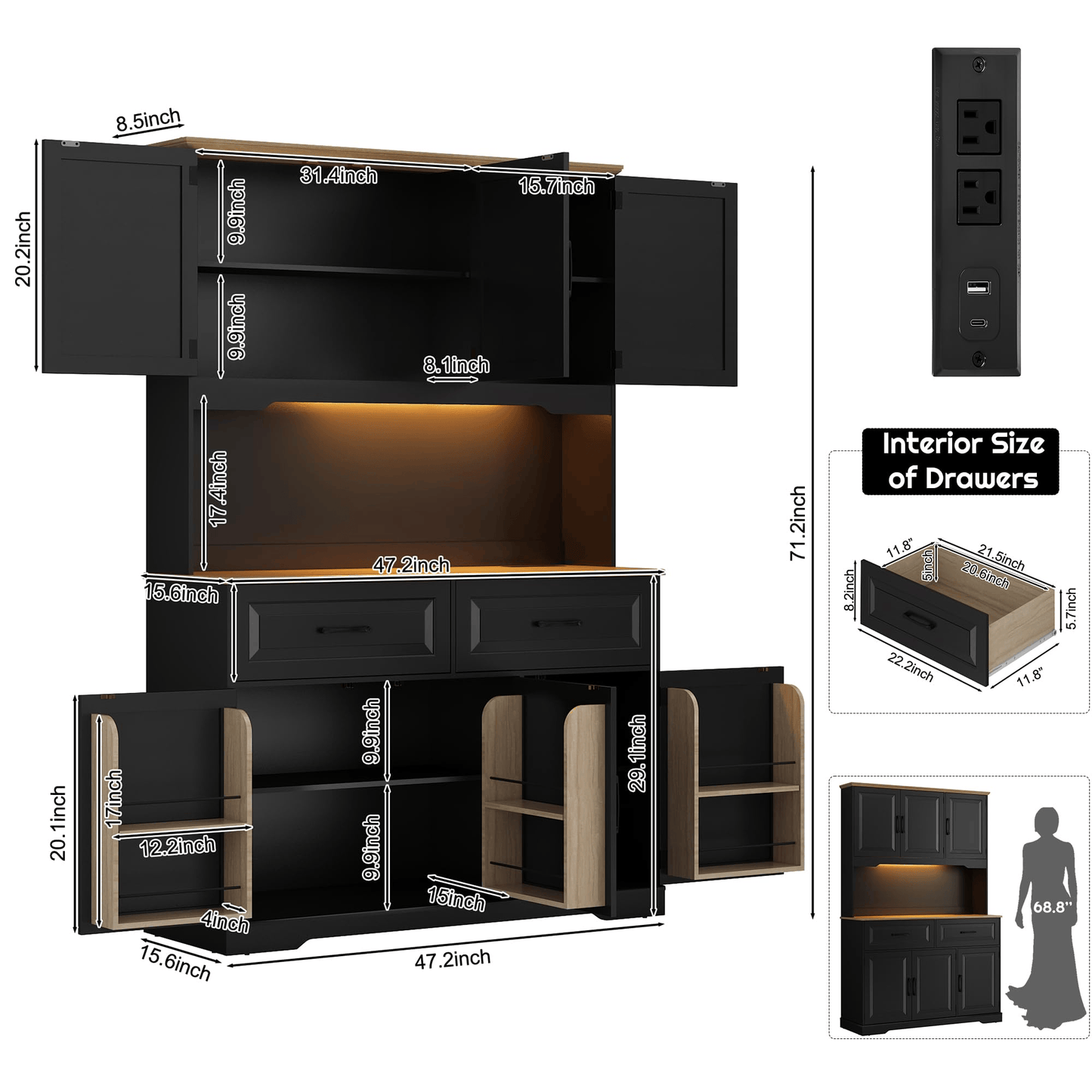 71" Tall Kitchen Pantry Storage Cabinet