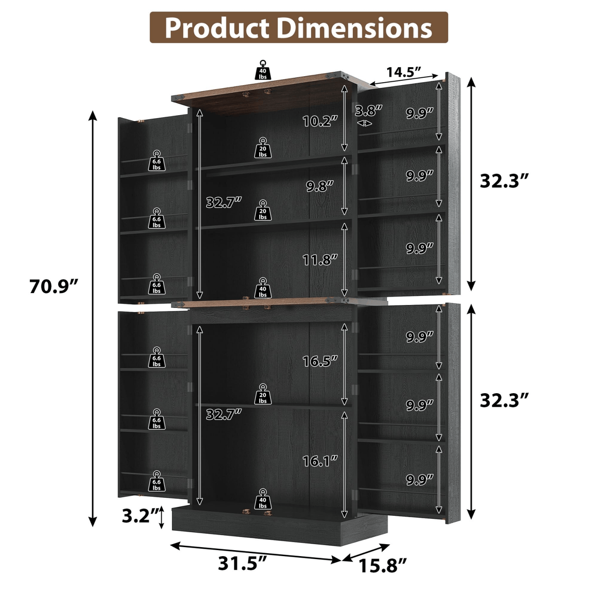 71in Farmhouse Kitchen Pantry Cabinet Storage Cabinet