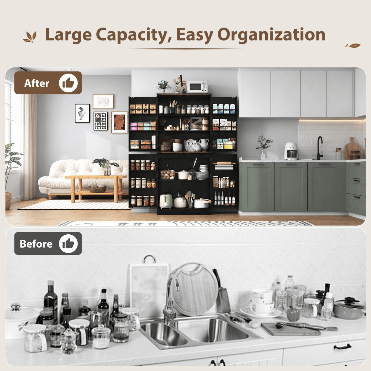 71in Farmhouse Kitchen Pantry Cabinet Storage Cabinet