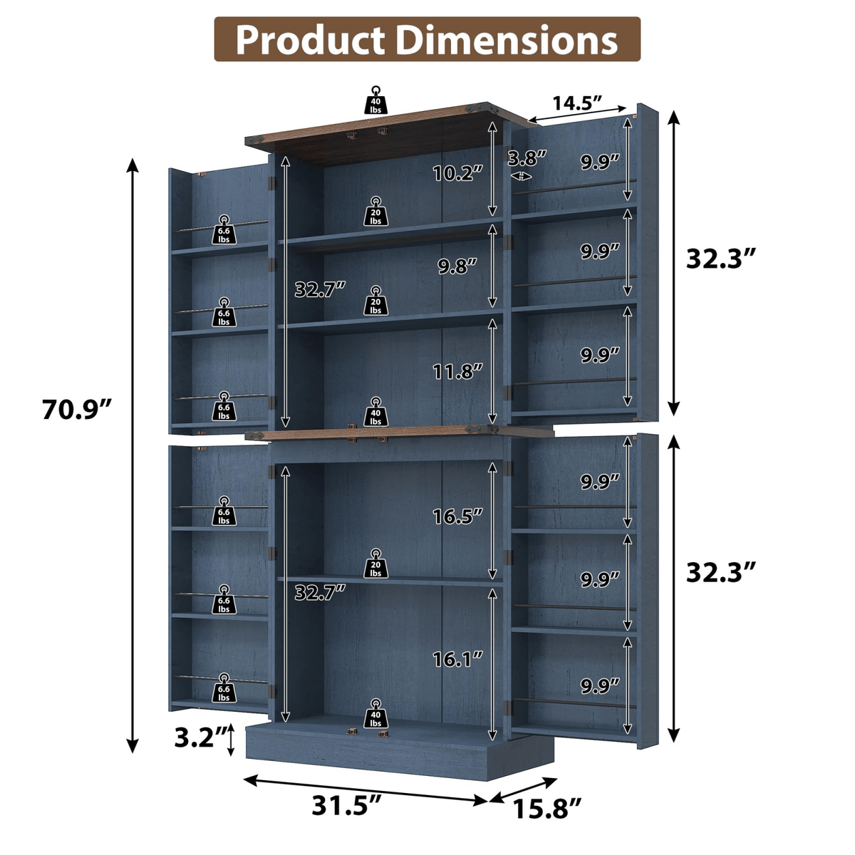 71in Farmhouse Kitchen Pantry Cabinet Storage Cabinet