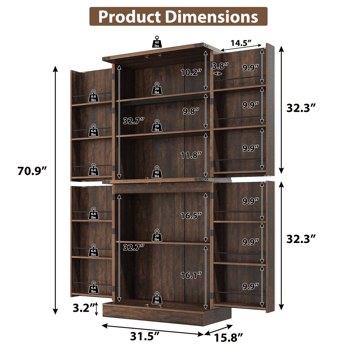 71in Farmhouse Kitchen Pantry Cabinet Storage Cabinet