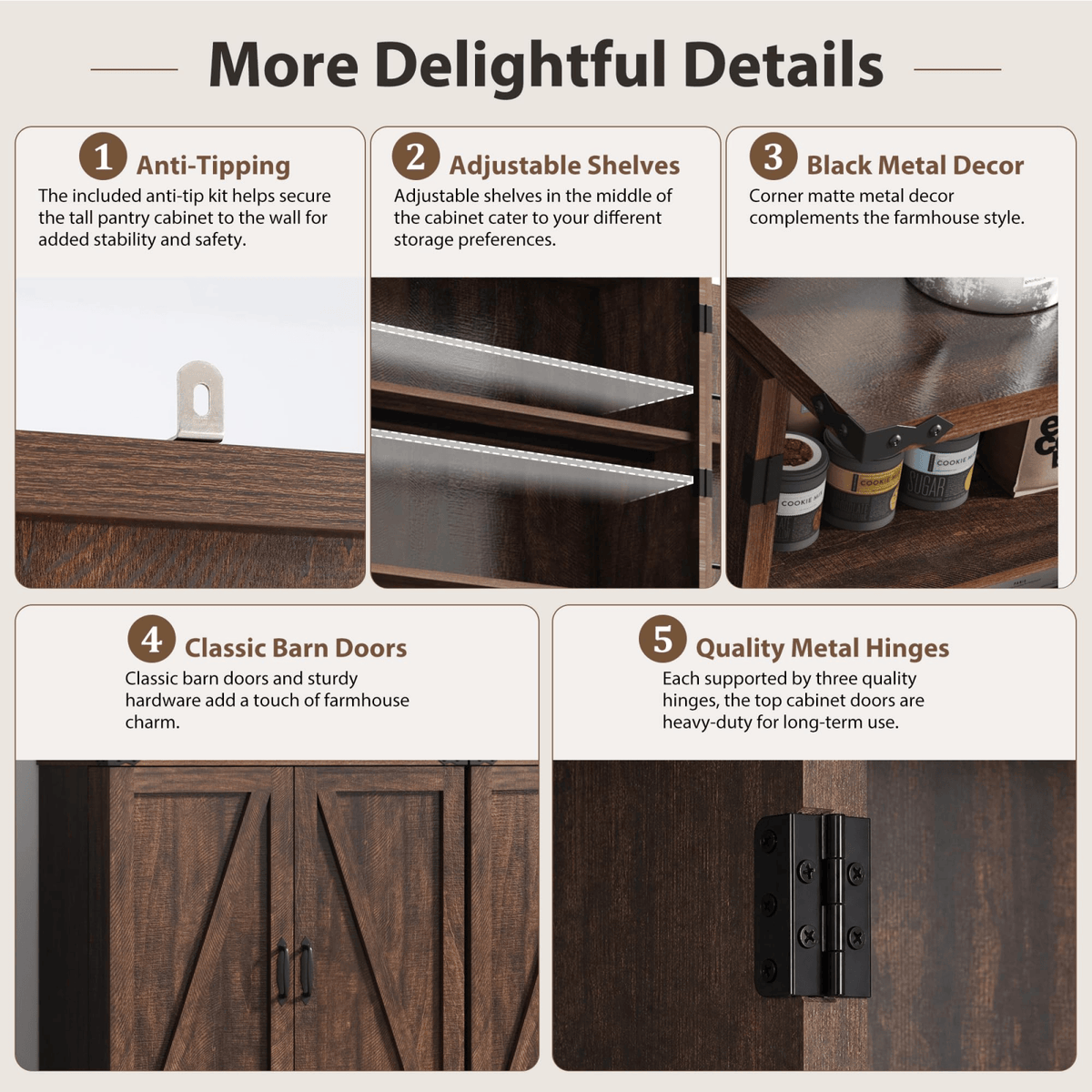 71in Farmhouse Kitchen Pantry Cabinet Storage Cabinet