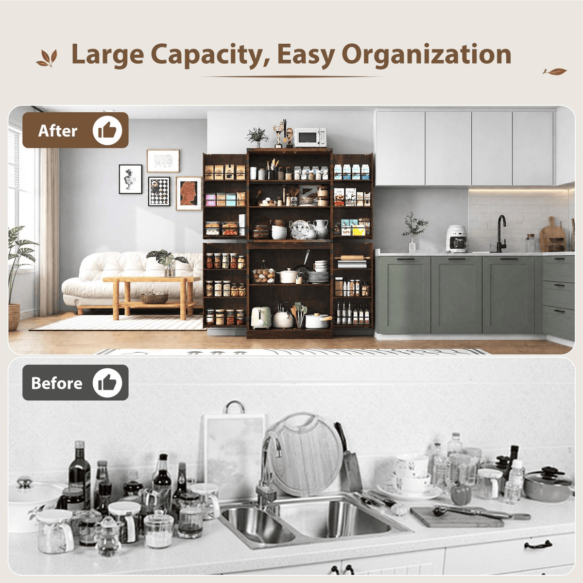 71in Farmhouse Kitchen Pantry Cabinet Storage Cabinet