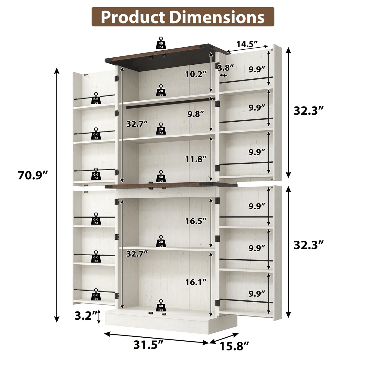 71in Farmhouse Kitchen Pantry Cabinet Storage Cabinet