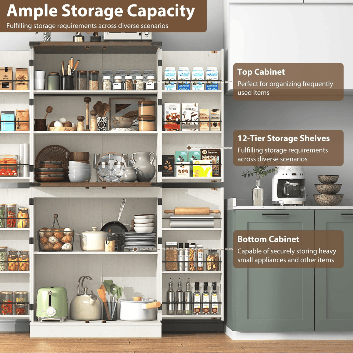 71in Farmhouse Kitchen Pantry Cabinet Storage Cabinet