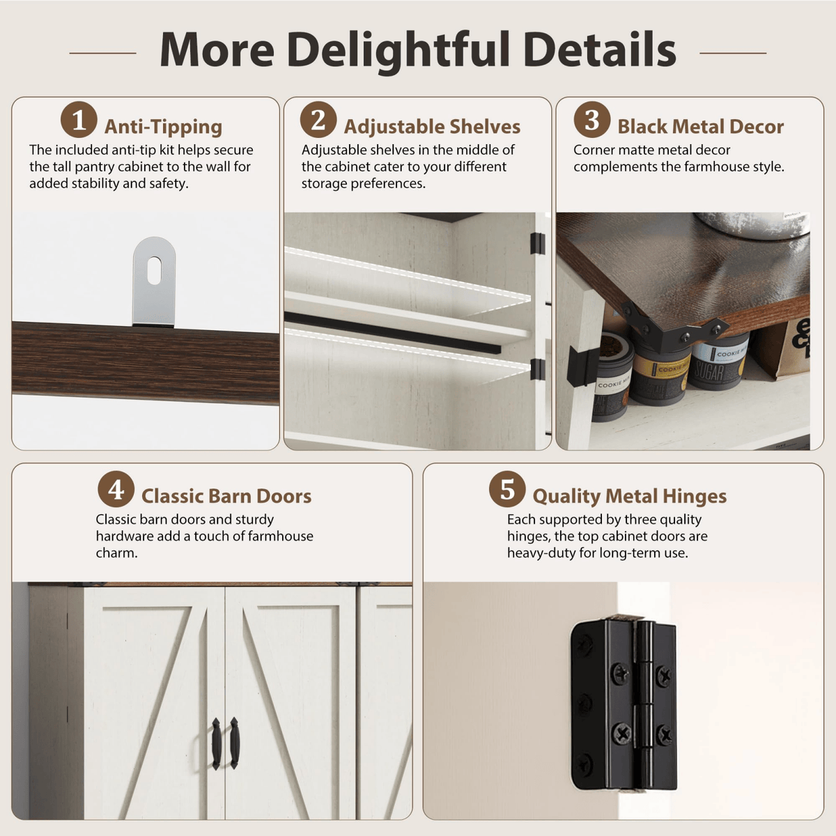 71in Farmhouse Kitchen Pantry Cabinet Storage Cabinet