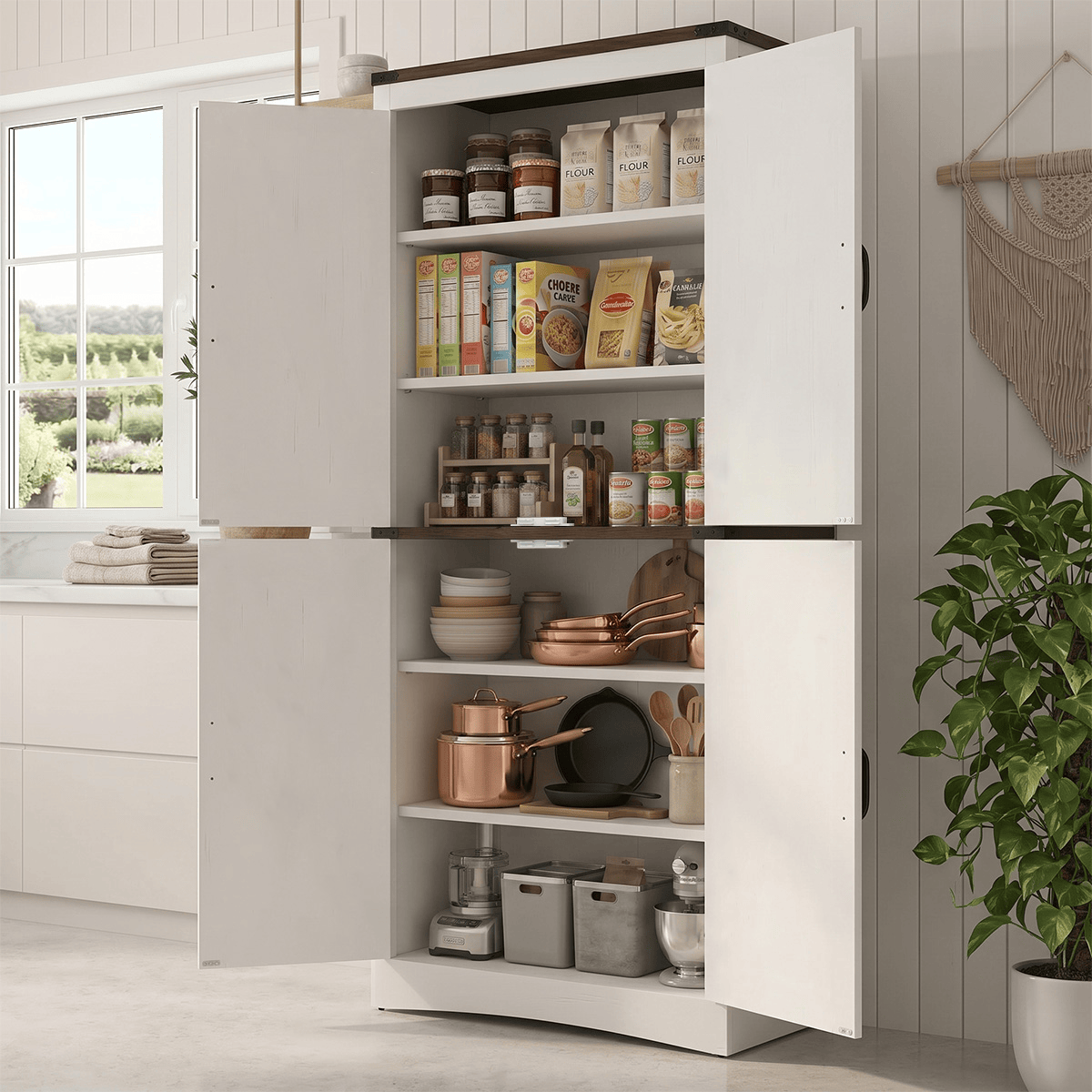 71in Farmhouse Kitchen Pantry Cabinet Tall Storage Cabinet with 4 Doors