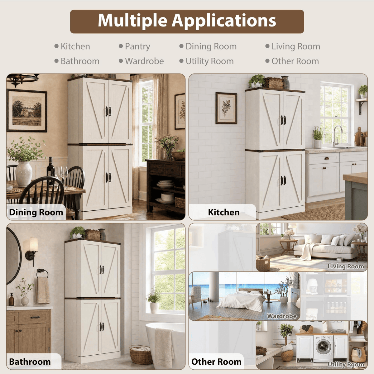 71in Farmhouse Kitchen Pantry Cabinet Storage Cabinet