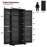 size-Black metal storage cabinet with dimensions labeled on a white background