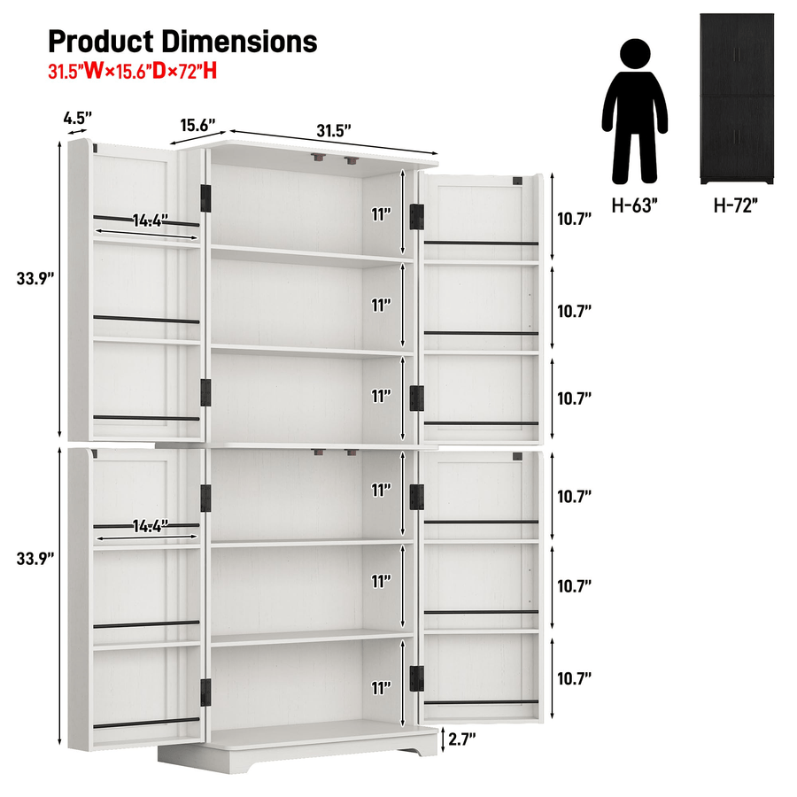 72" Tall Kitchen Pantry Storage Cabinet