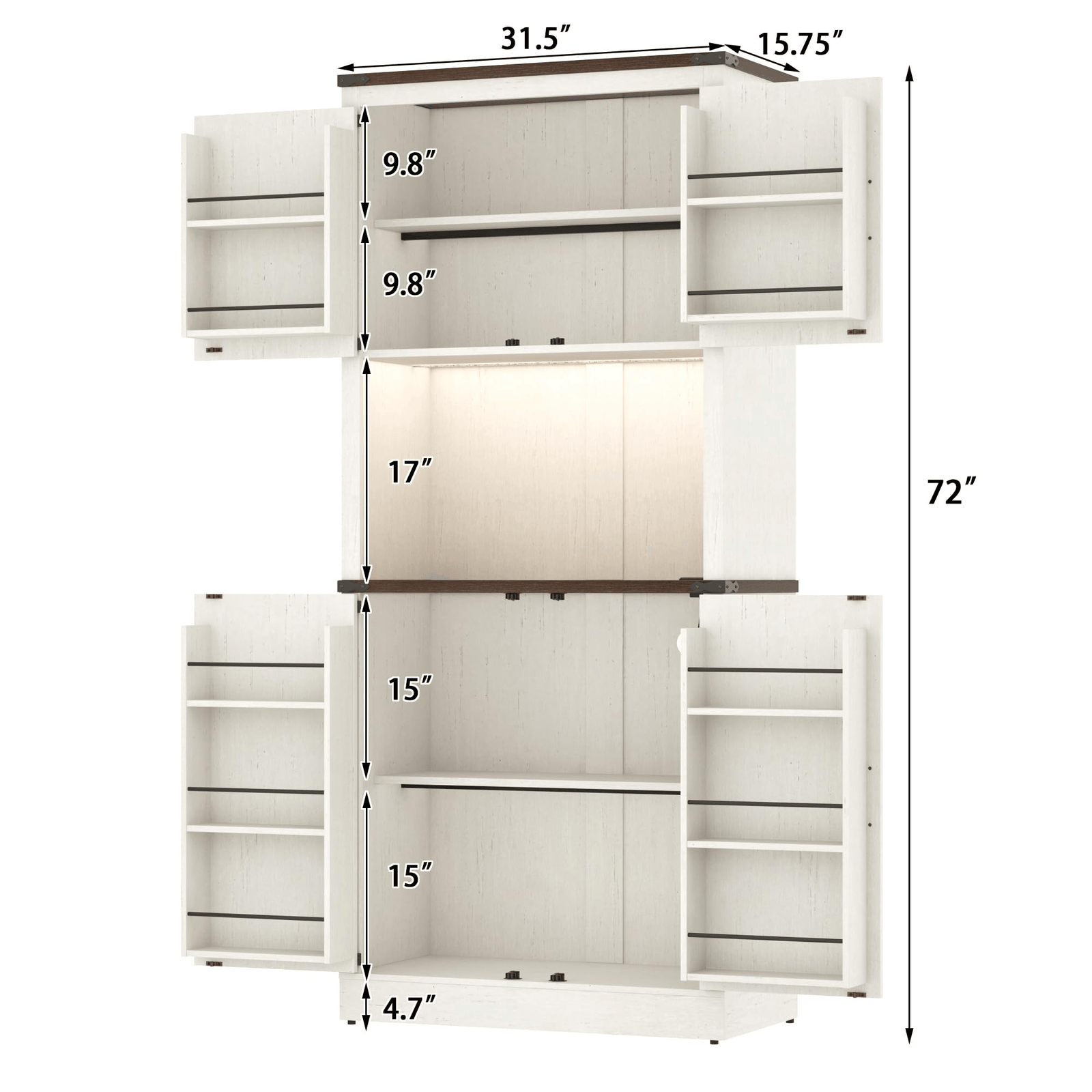 size-White storage cabinet with dimensions labeled on a white background