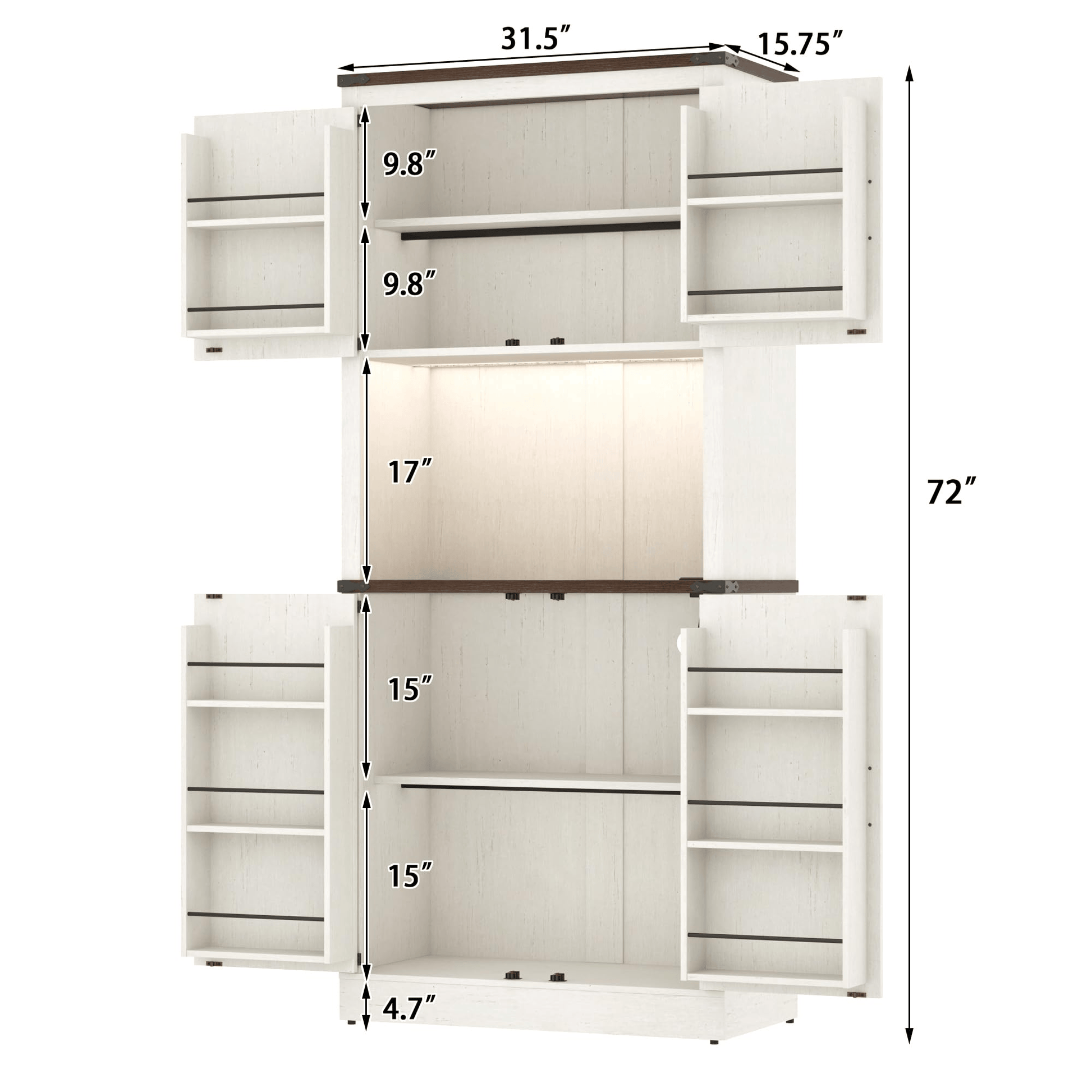 size-White storage cabinet with dimensions labeled on a white background