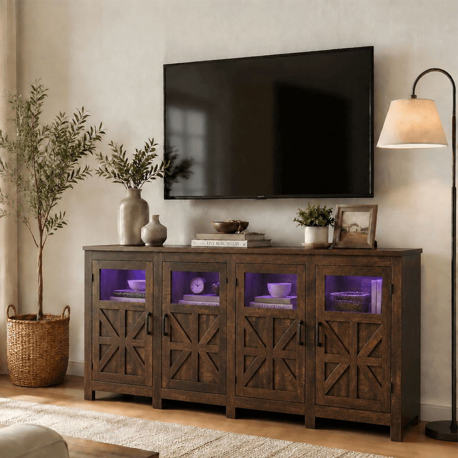 74" Large LED Farmhouse TV Stand for 80/75/70 Inch TVs