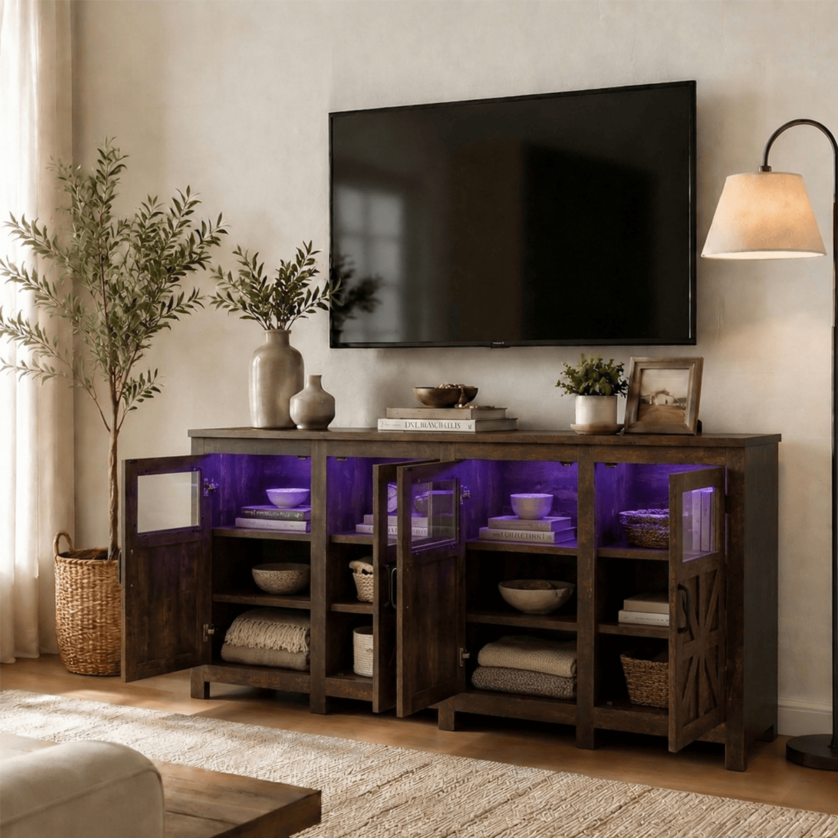 74" Large LED Farmhouse TV Stand for 80/75/70 Inch TVs