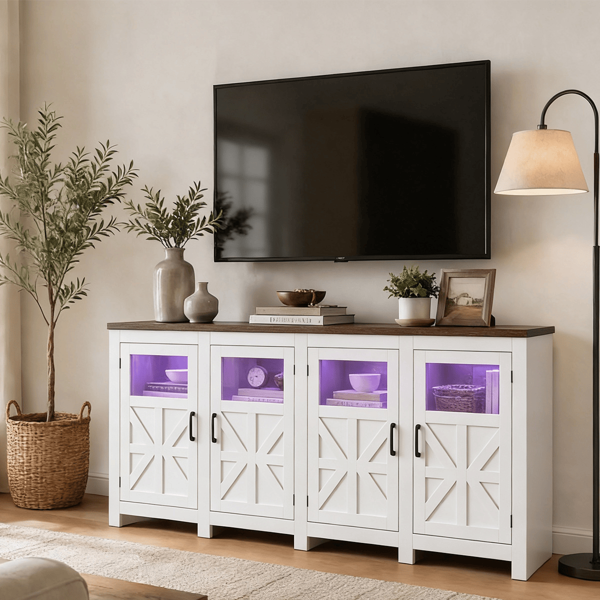 74" Large LED Farmhouse TV Stand for 80/75/70 Inch TVs