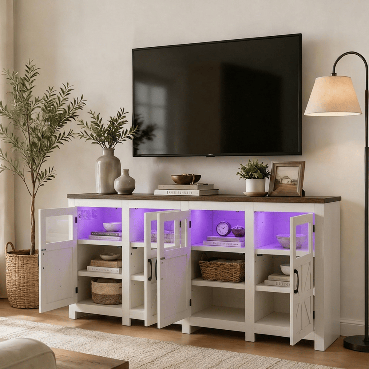 74" Large LED Farmhouse TV Stand for 80/75/70 Inch TVs