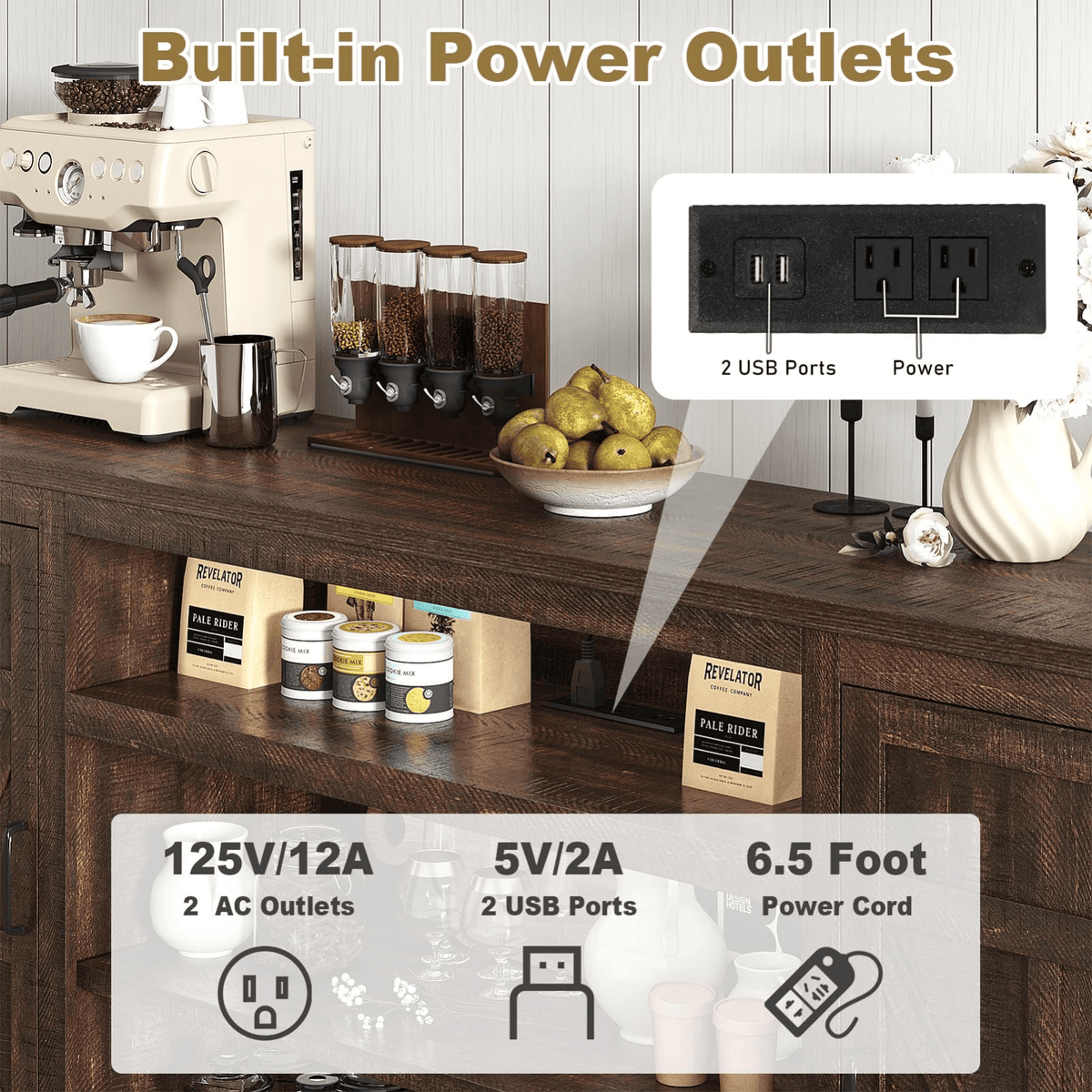 75" Coffee Bar with Charging Station