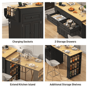 80" Extendable Kitchen Island with Power Outlet