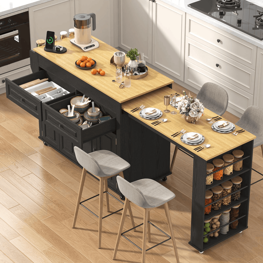 80" Extendable Kitchen Island with Power Outlet