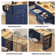 80" Extendable Kitchen Island with Power Outlet