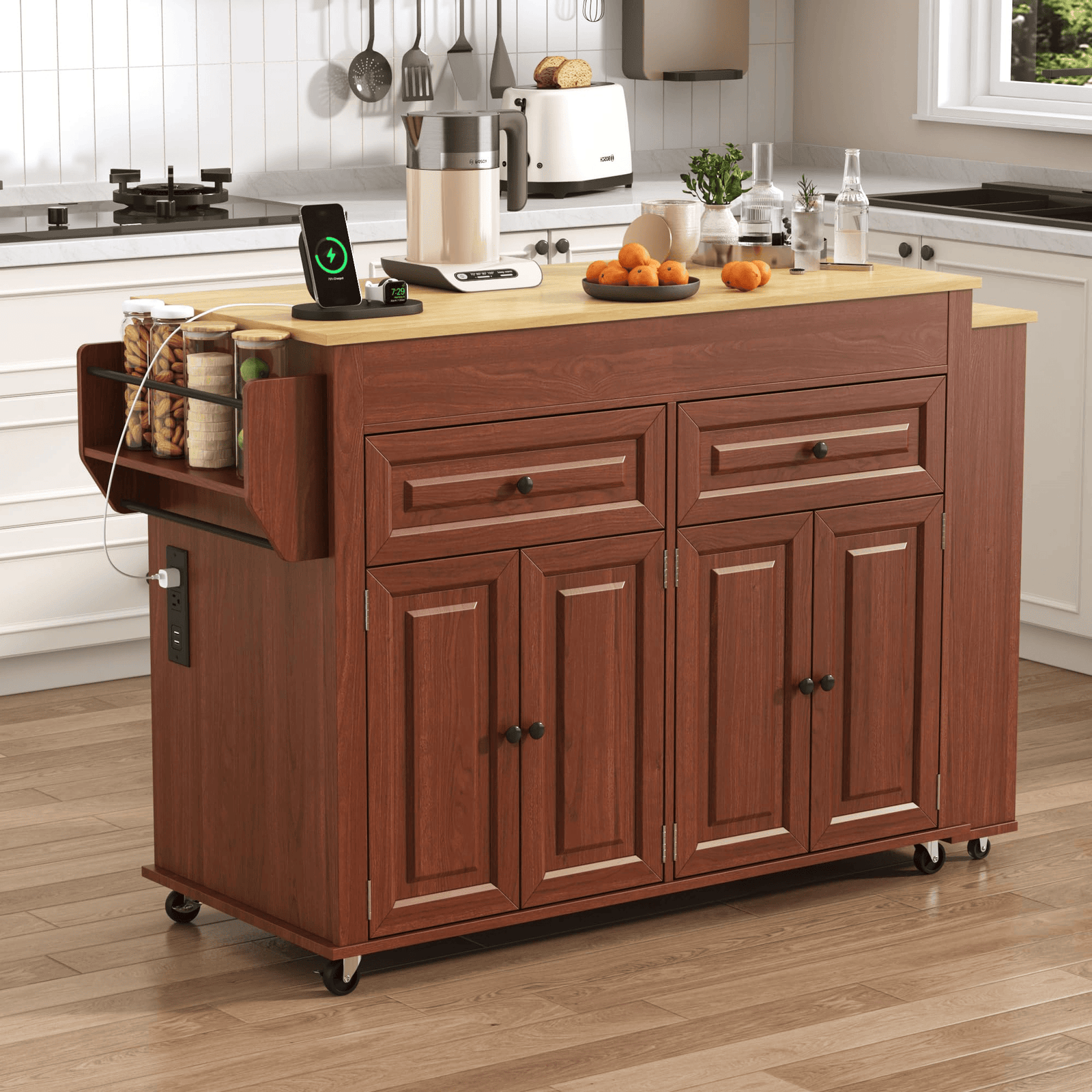 80" Extendable Kitchen Island with Power Outlet