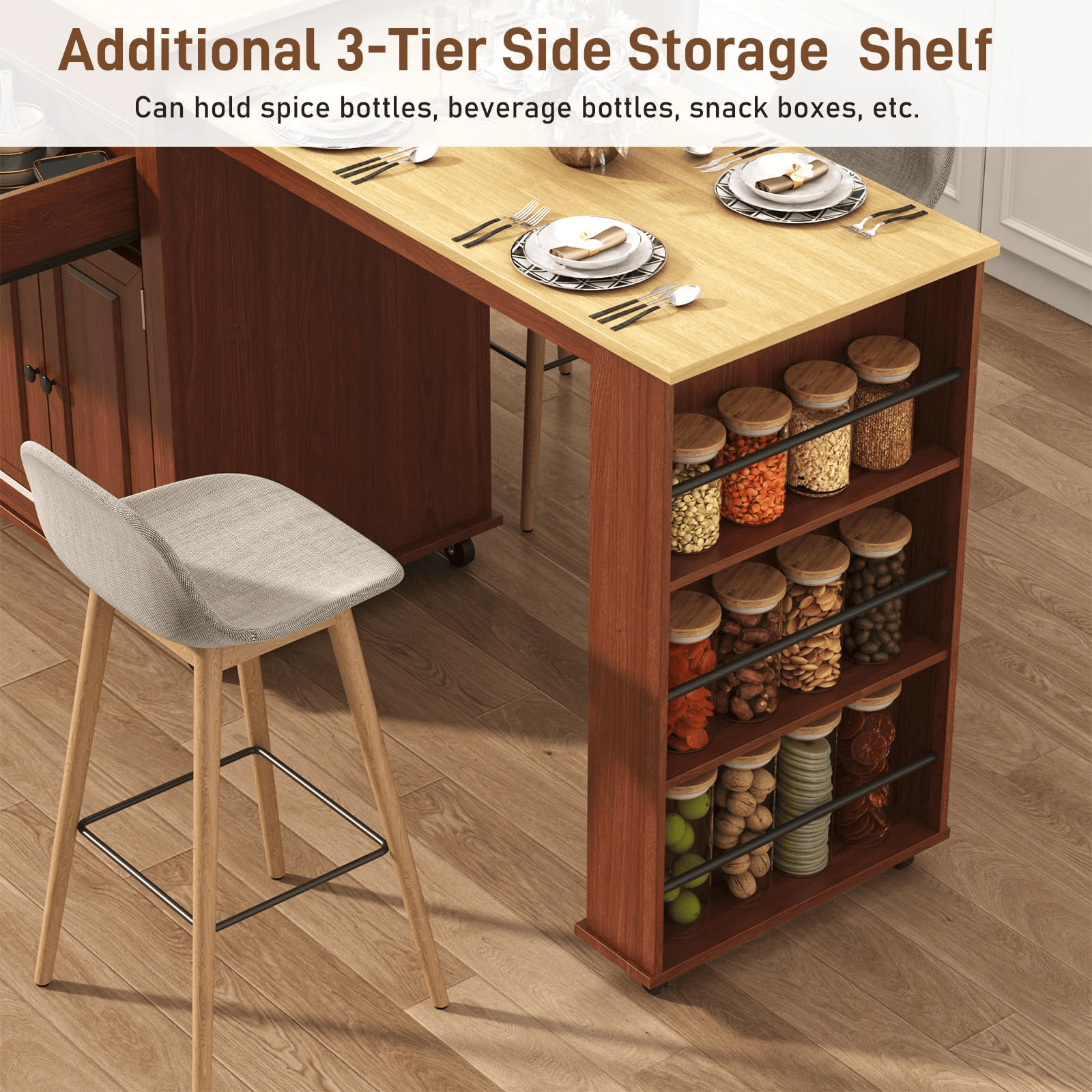 80" Extendable Kitchen Island with Power Outlet