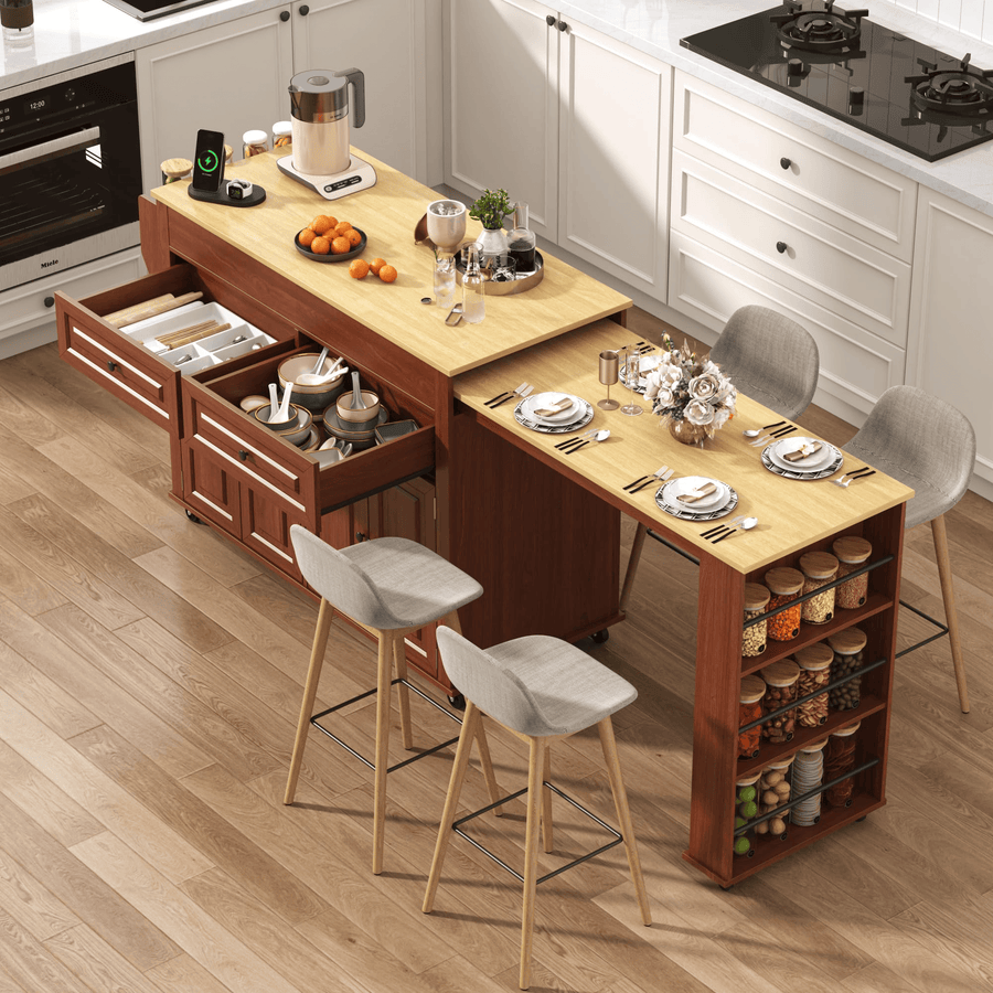 80" Extendable Kitchen Island with Power Outlet
