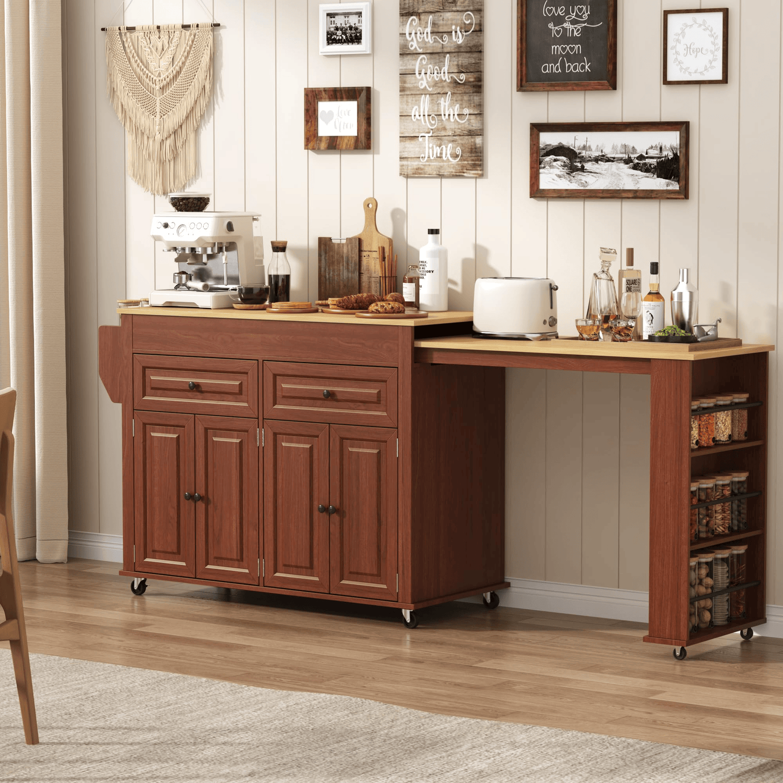 80" Extendable Kitchen Island with Power Outlet