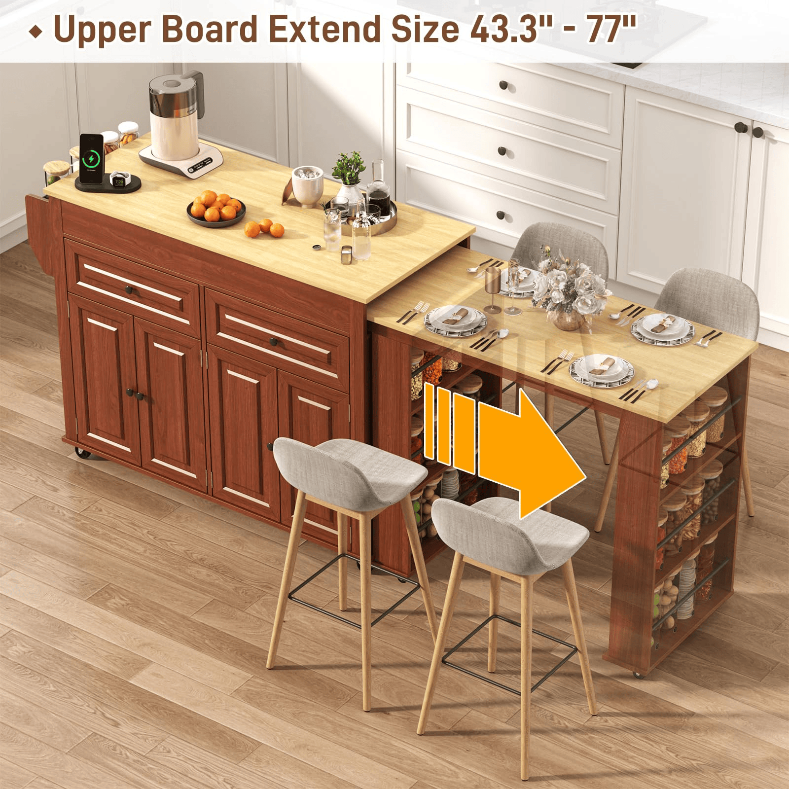 80" Extendable Kitchen Island with Power Outlet