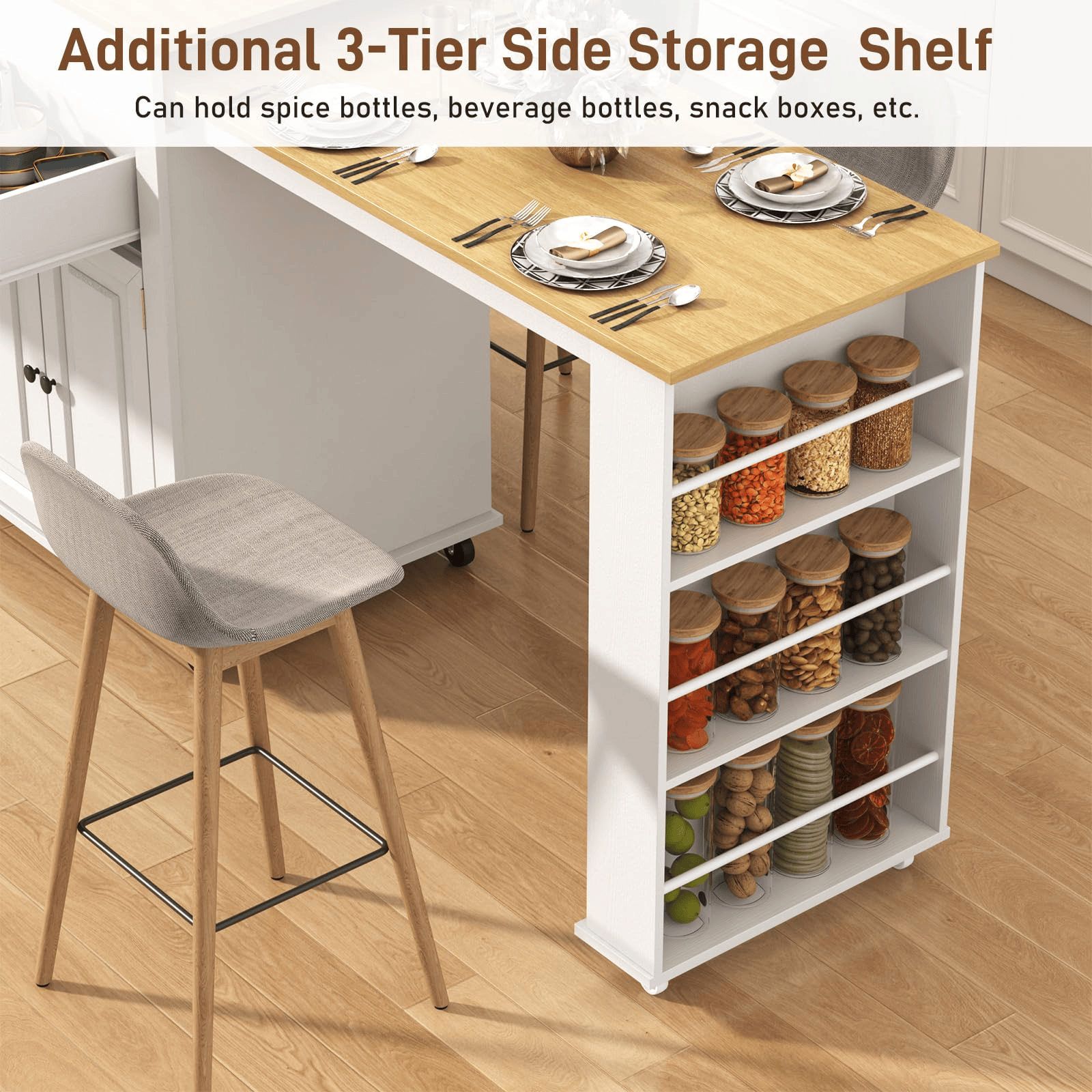 80" Extendable Kitchen Island with Power Outlet