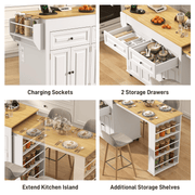 80" Extendable Kitchen Island with Power Outlet