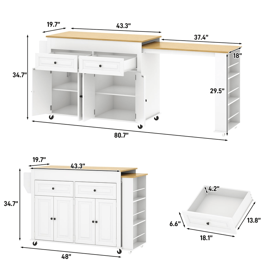 80" Extendable Kitchen Island with Power Outlet