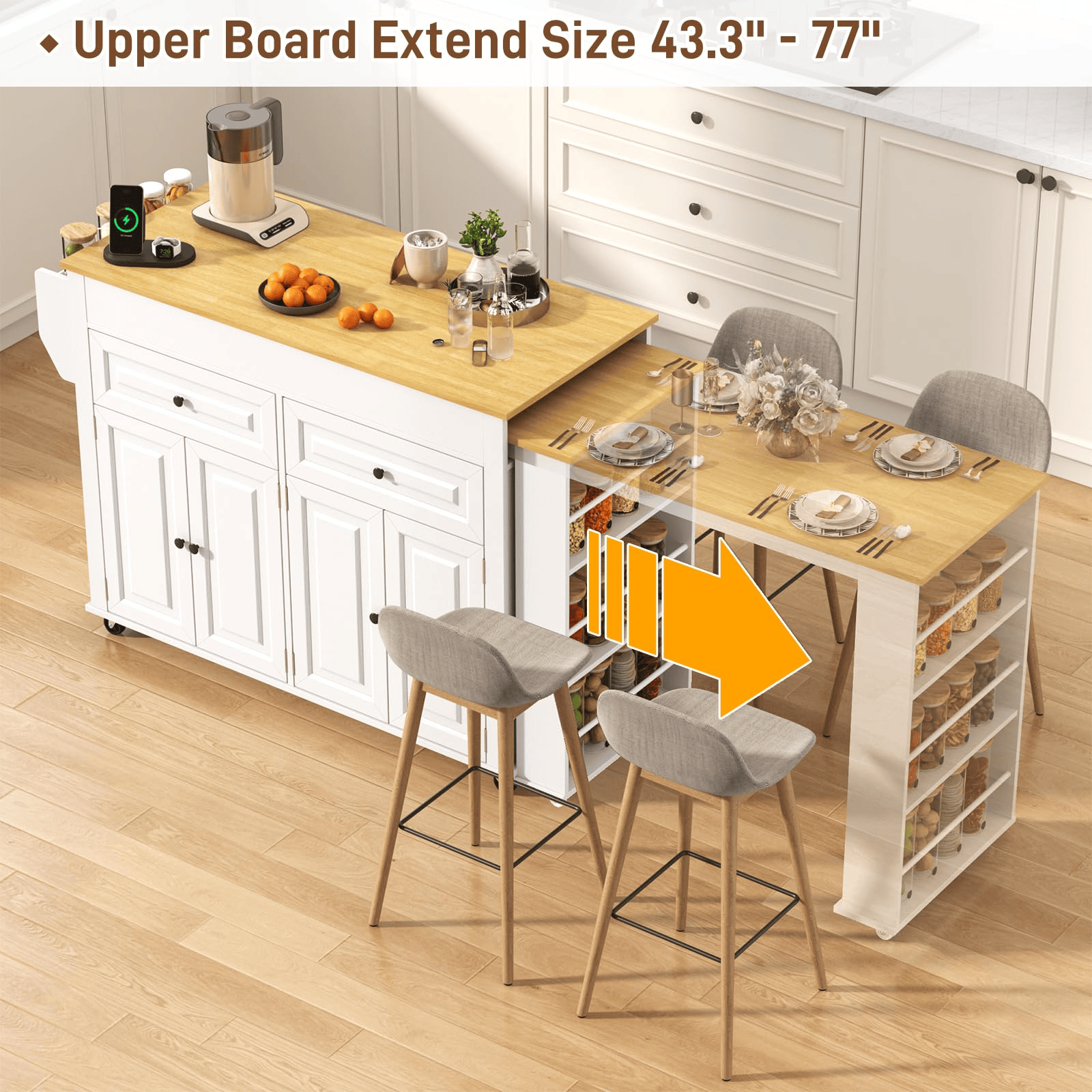 80" Extendable Kitchen Island with Power Outlet