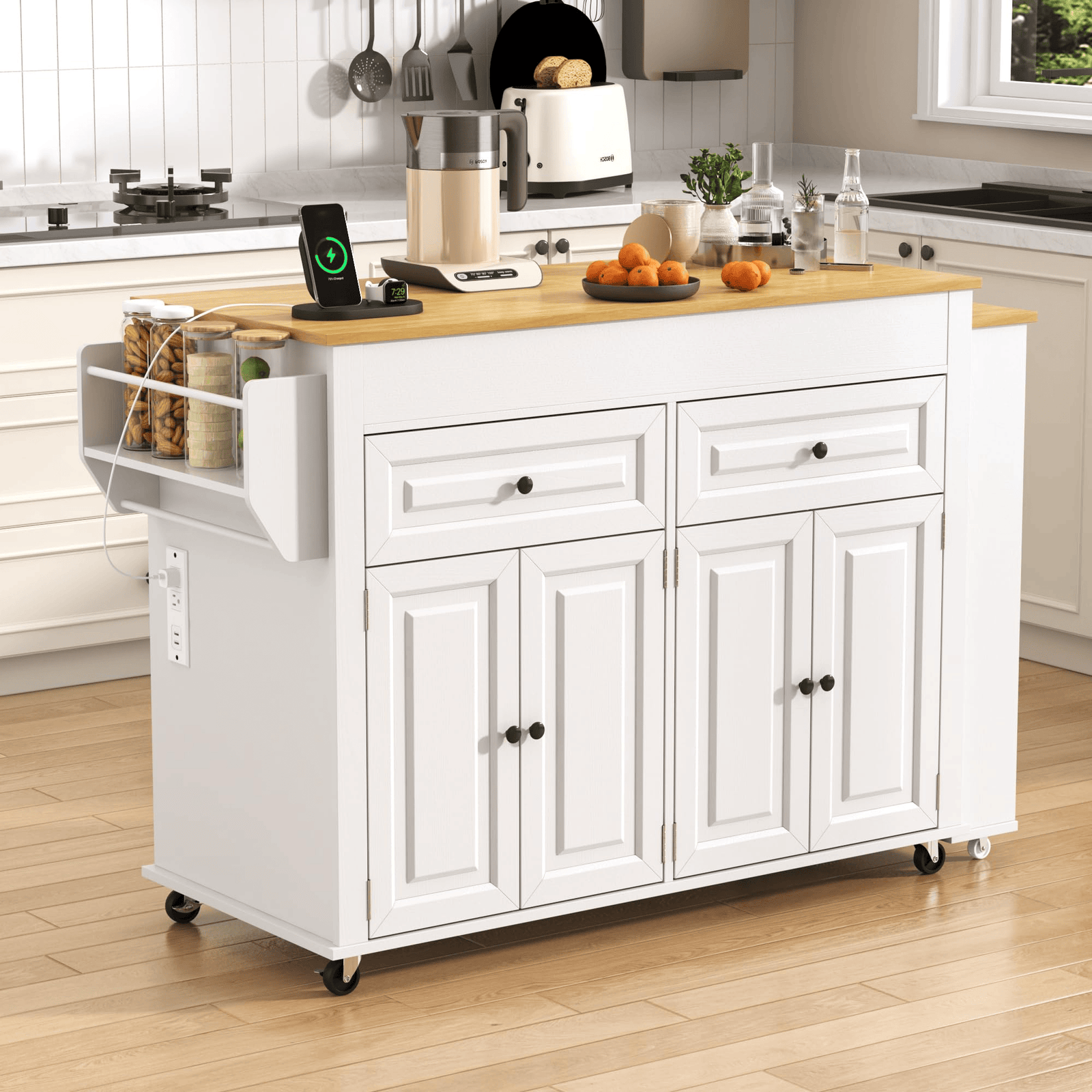 80" Extendable Kitchen Island with Power Outlet