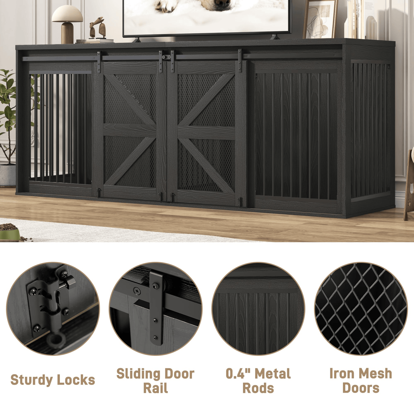87" Dog Crate TV Stand Dog Kennel Furniture