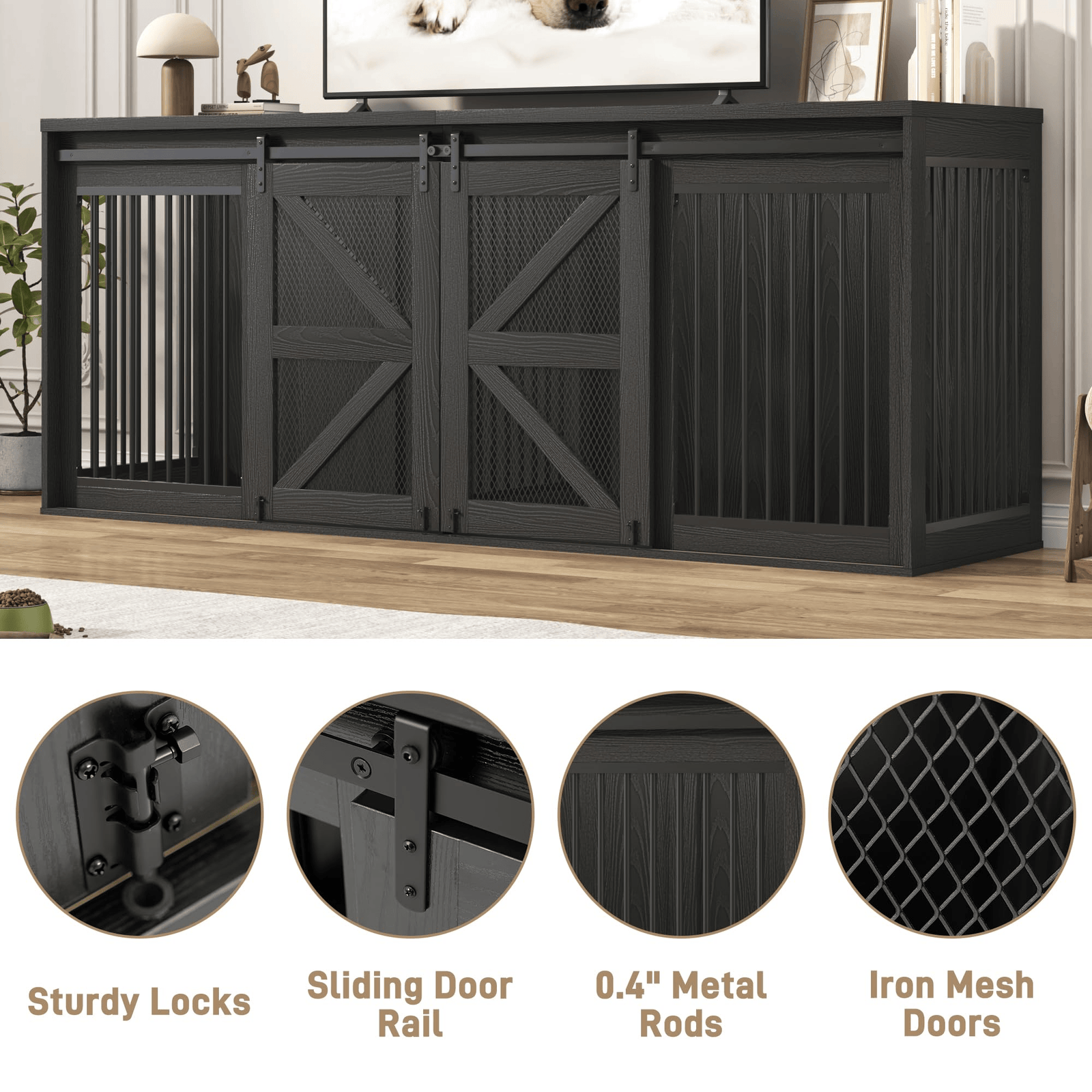 87" Dog Crate TV Stand Dog Kennel Furniture
